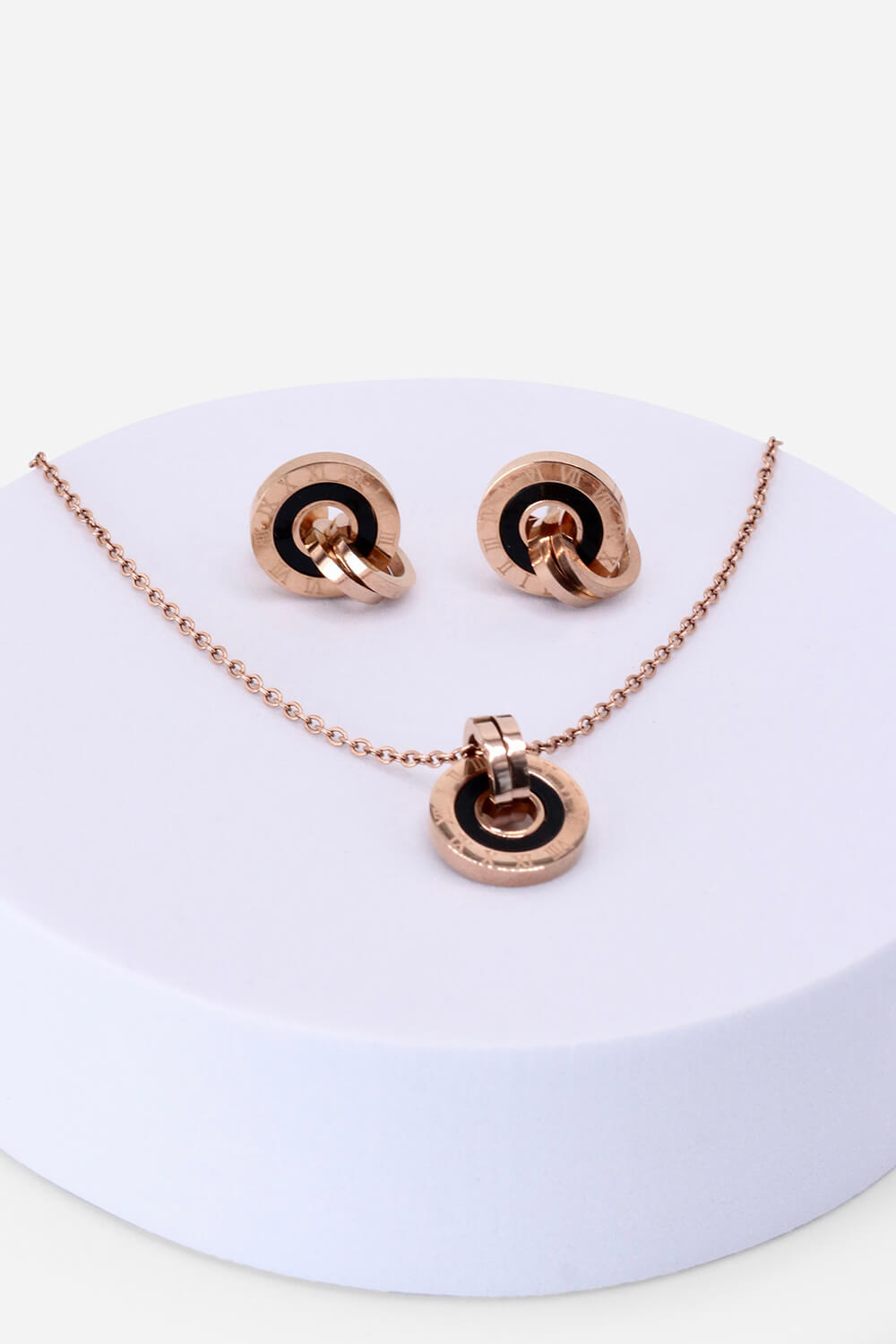 Rose Gold Chunky Hoop Necklace & Earring Set, Image 2 of 2