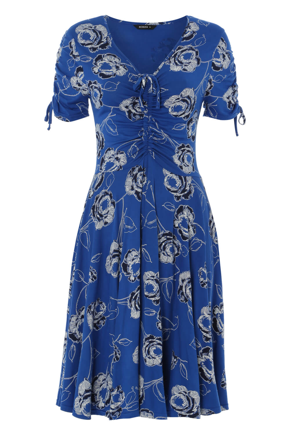 Rose Print Tea Dress in Royal Blue - Roman Originals UK
