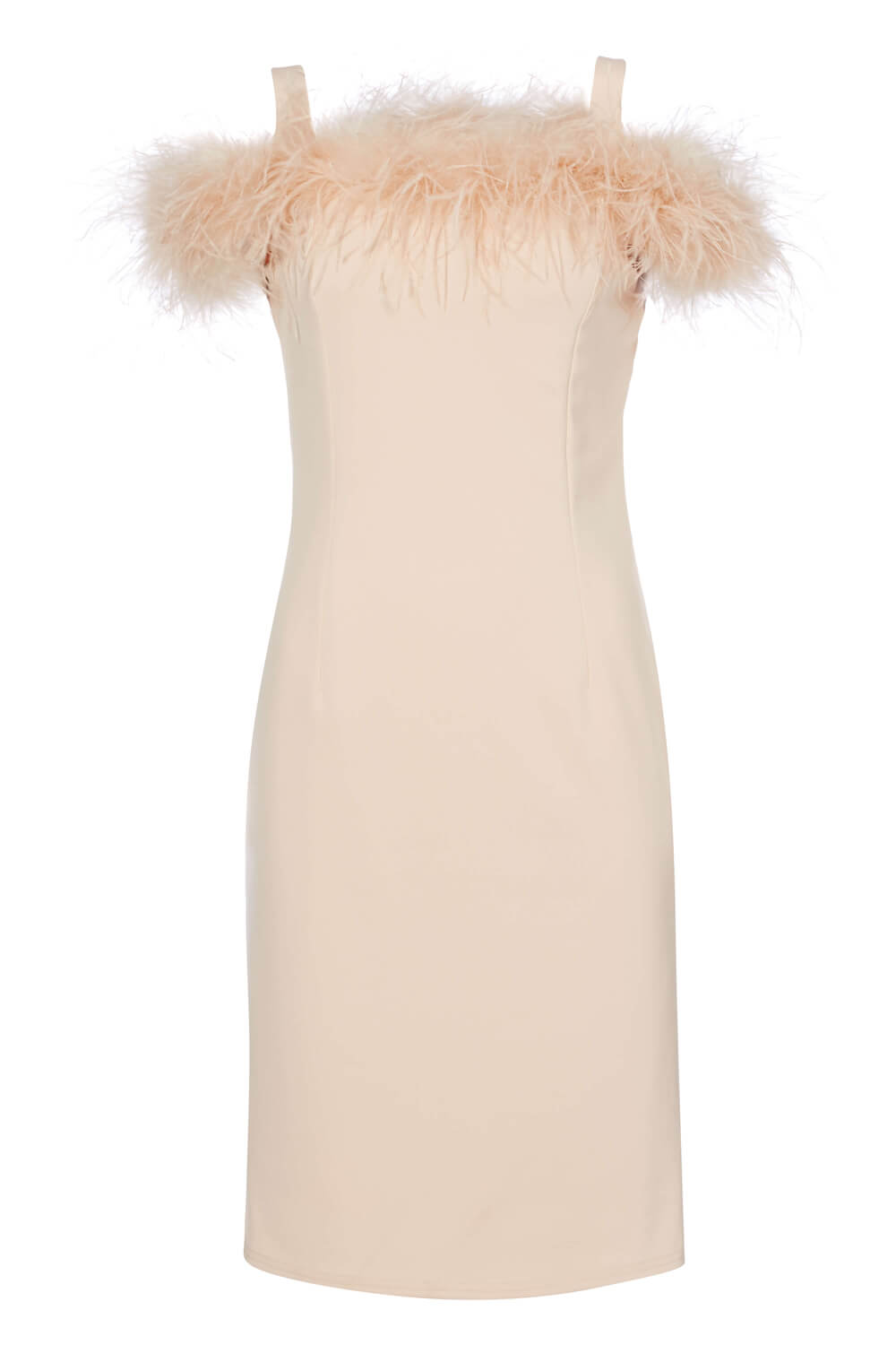 Light Pink Feather Trim Cold Shoulder Dress, Image 5 of 5