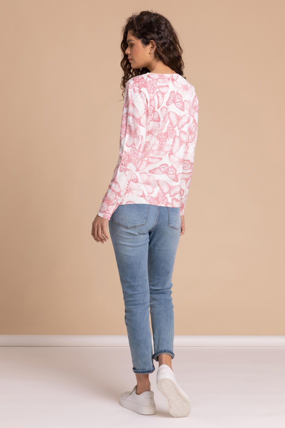 Light Pink Butterfly Print Crew Neck Jumper, Image 2 of 5