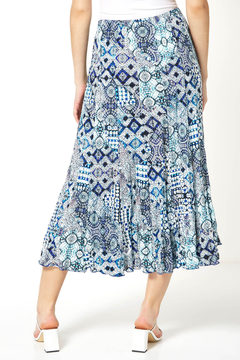 Blue Crinkle Geometric Print Midi Skirt, Image 2 of 4