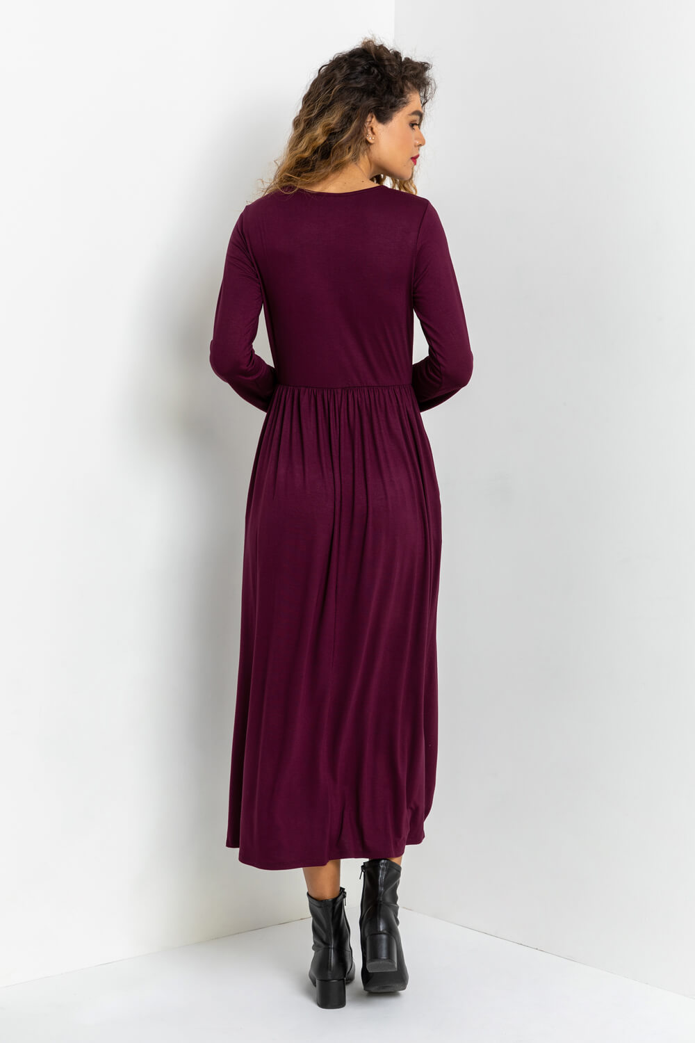 Aubergine Long Sleeve Jersey Maxi Dress, Image 2 of 4