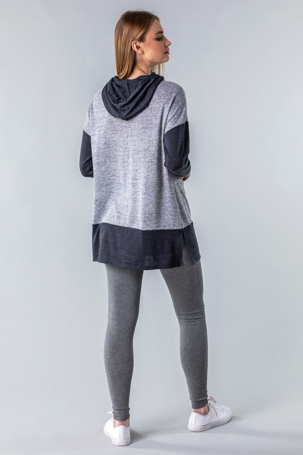 Grey Two Tone Lounge Hooded Top, Image 3 of 4