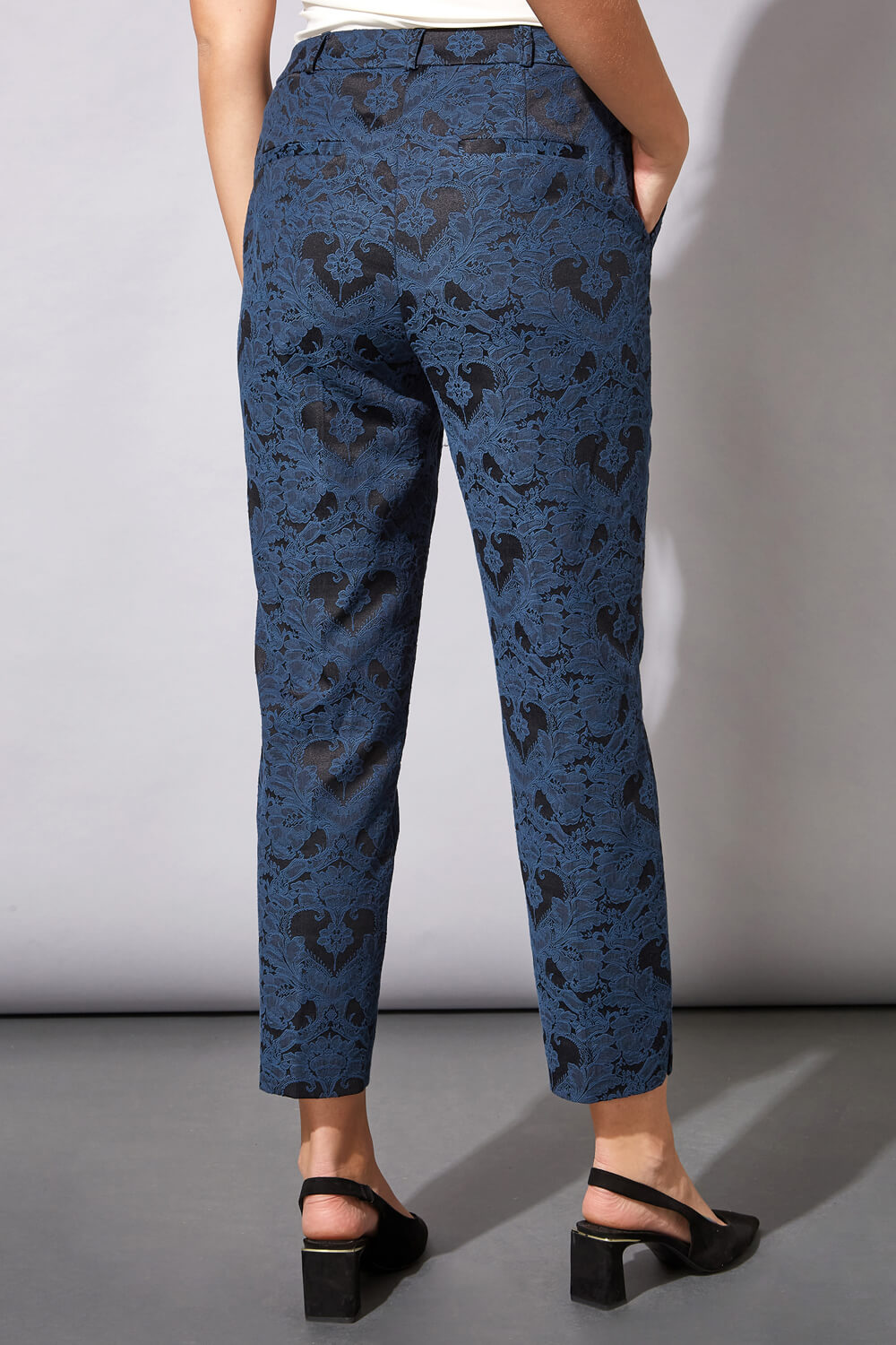 Midnight Blue Jacquard Tapered Trouser, Image 2 of 4