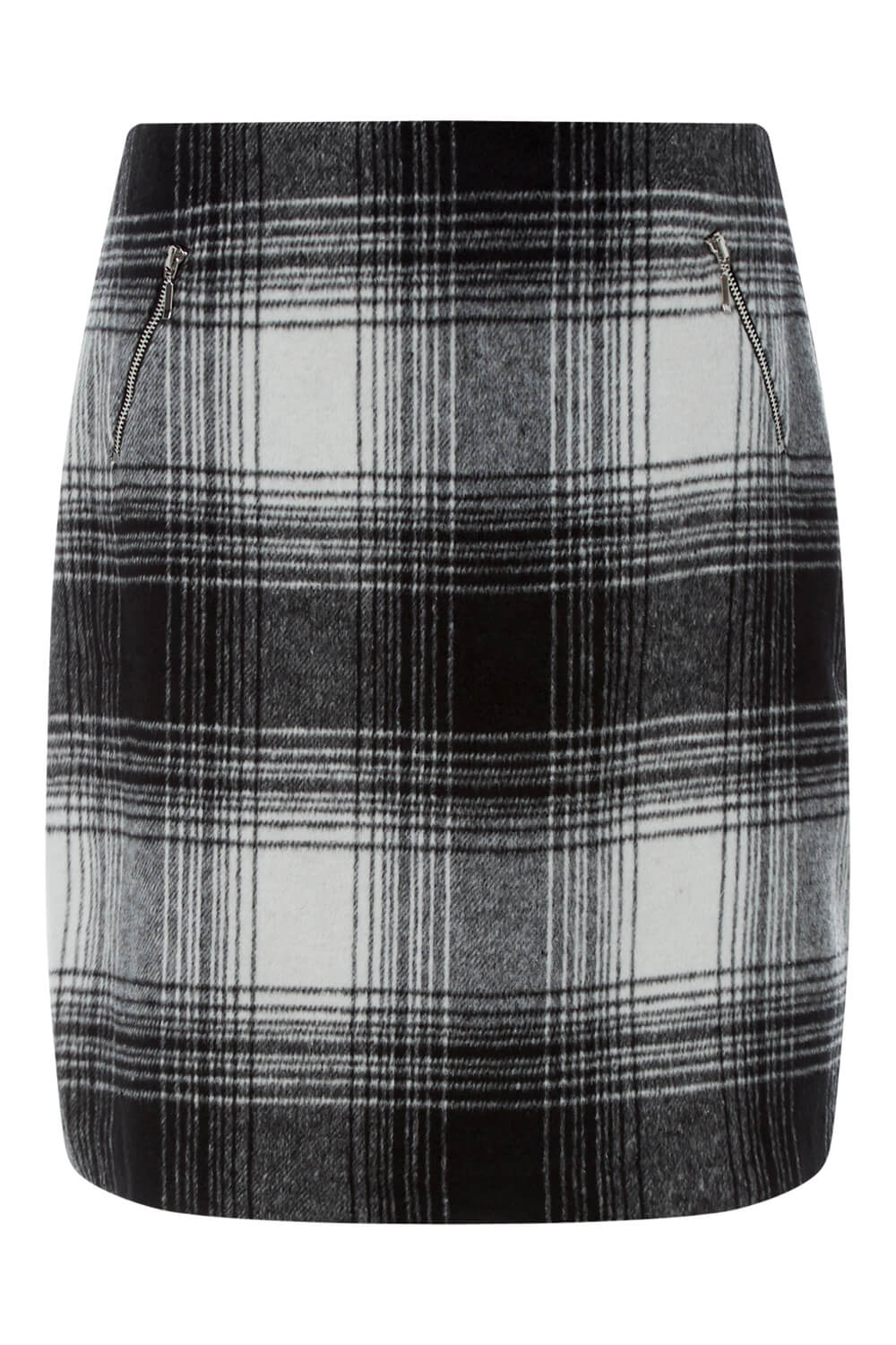 Checked Zip Detail Brushed Skirt in Black - Roman Originals UK