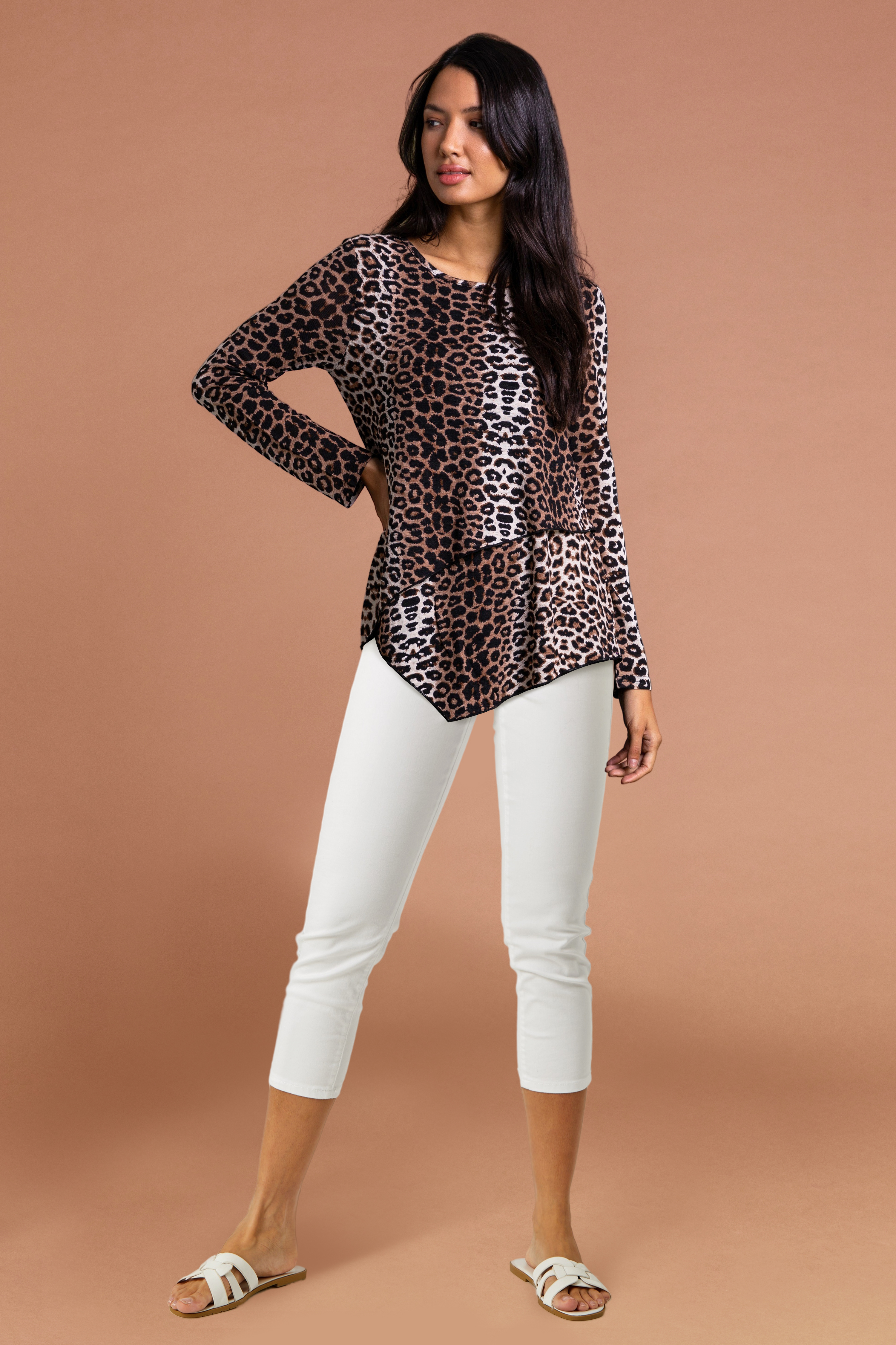 Brown Animal Leopard Print Layered Asymmetric Top , Image 2 of 4
