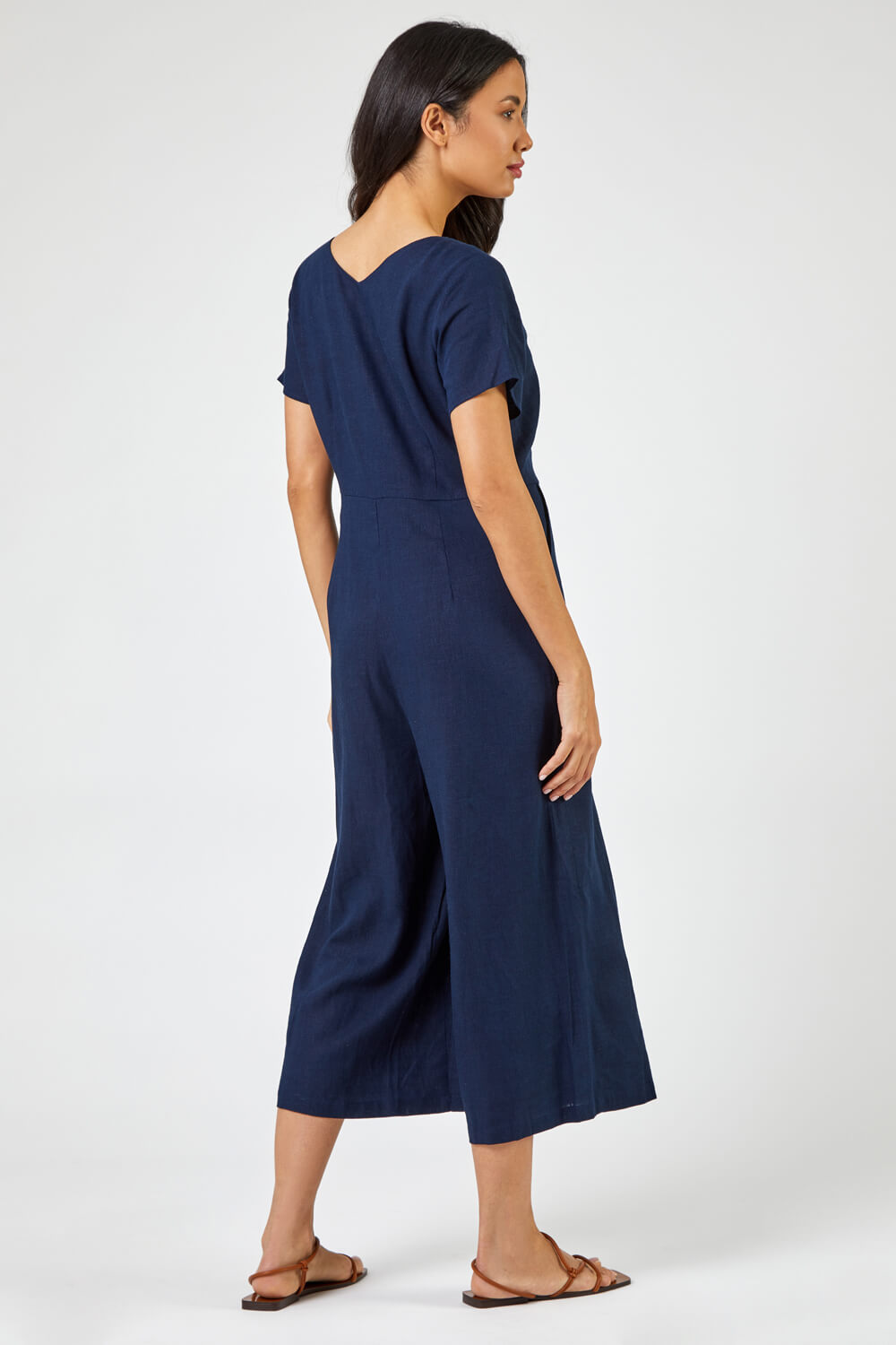 Navy  Cotton Blend Culotte Jumpsuit, Image 2 of 5