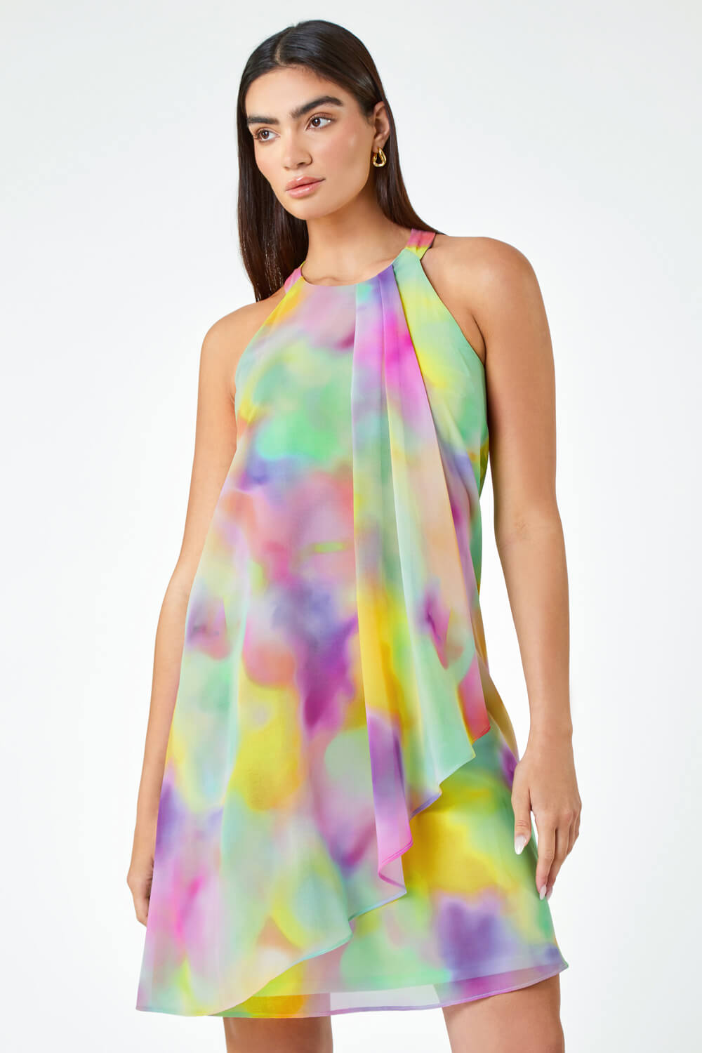 Multi  LIMITED Watercolour Halterneck Drape Dress, Image 2 of 5