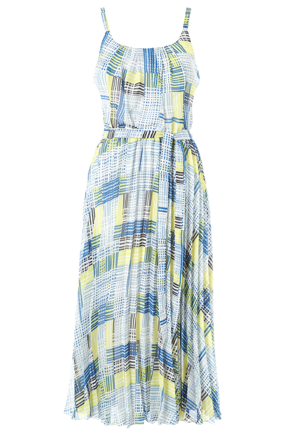 Lime Check Print Pleated Midi Dress , Image 5 of 5