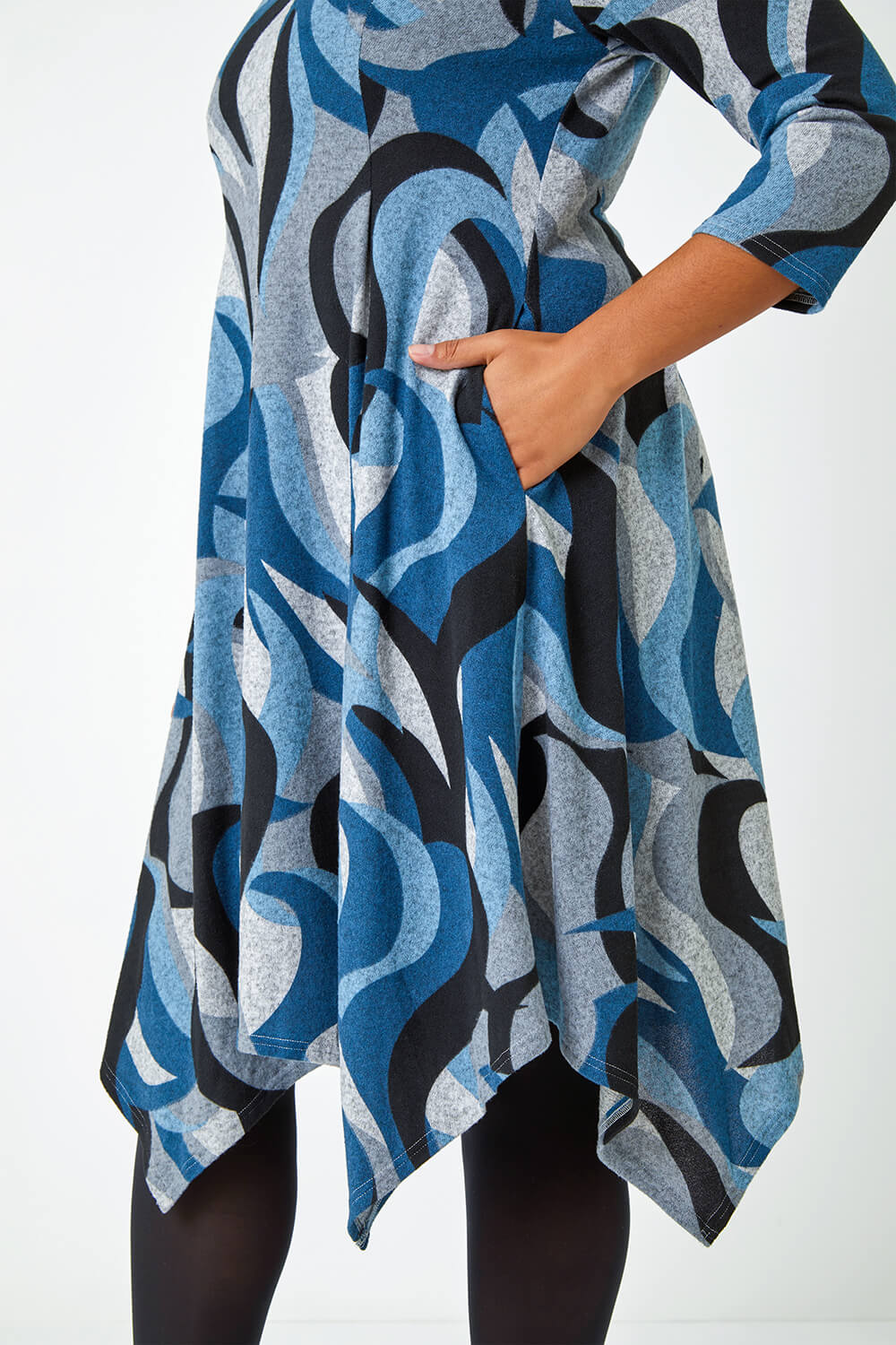 Blue Curve Abstract Print Tunic Stretch Dress, Image 5 of 5