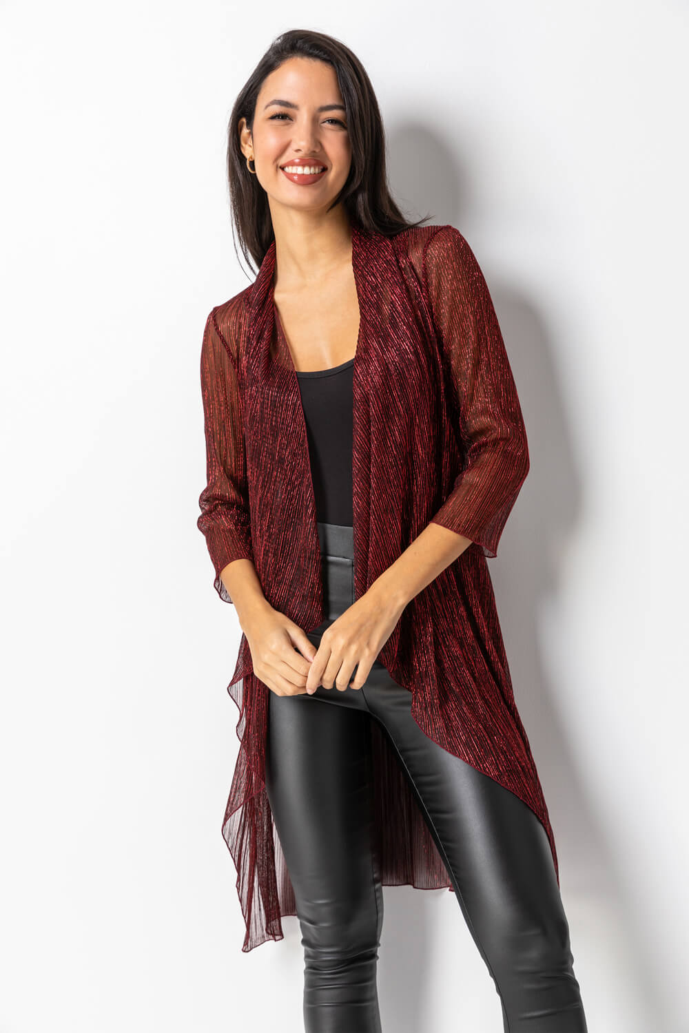 Red Waterfall Plisse Cover Up Cardigan, Image 5 of 5