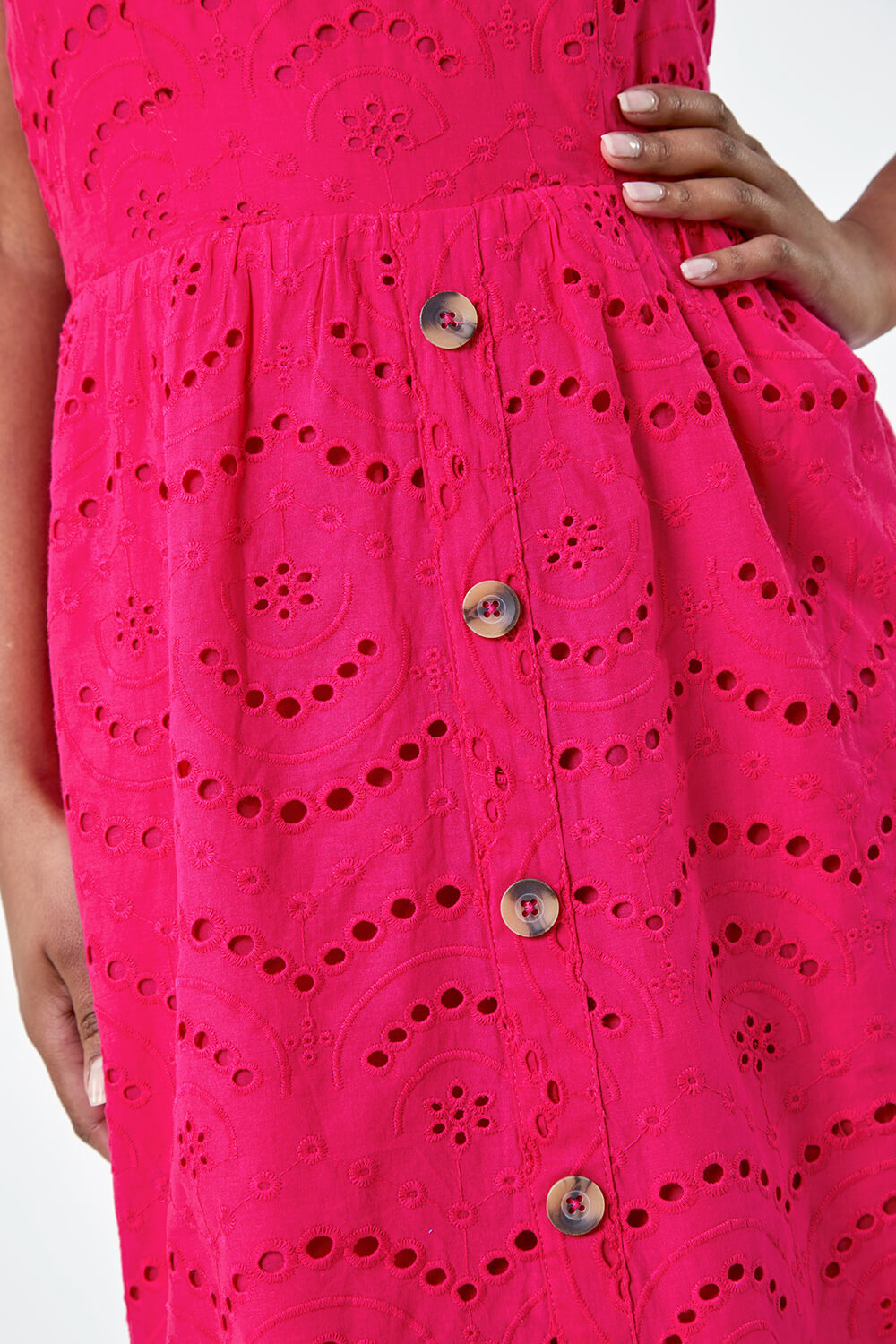 Fuchsia Petite Cotton Broderie Button Dress, Image 5 of 5