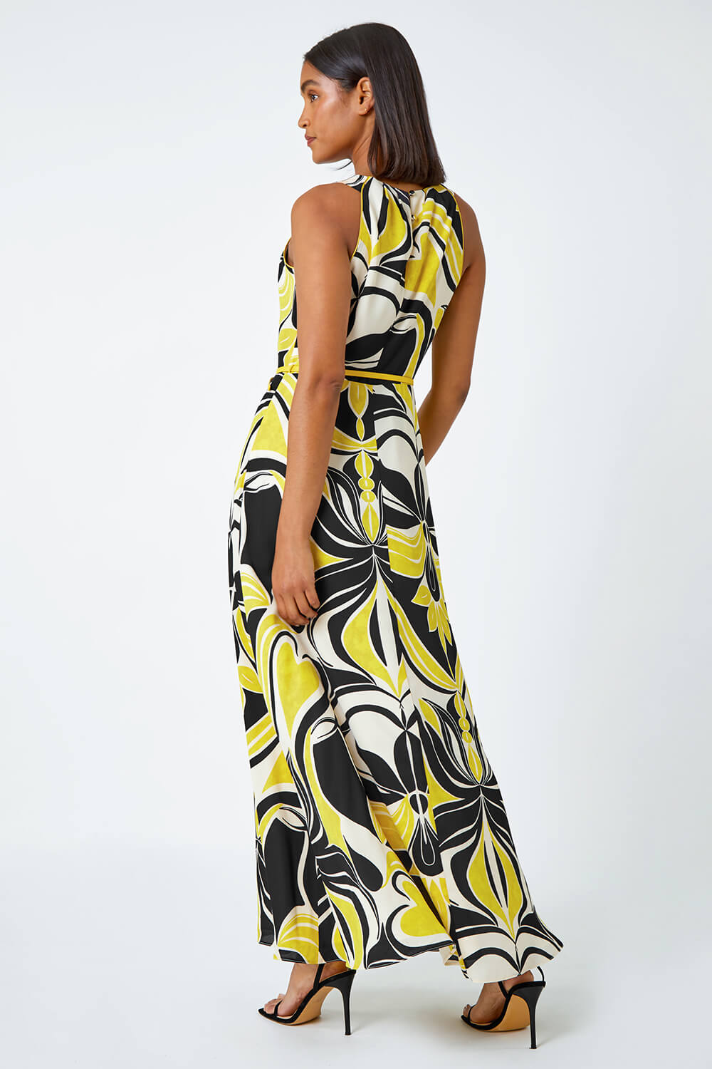 Lime Abstract Print Halter Neck Maxi Dress, Image 2 of 5