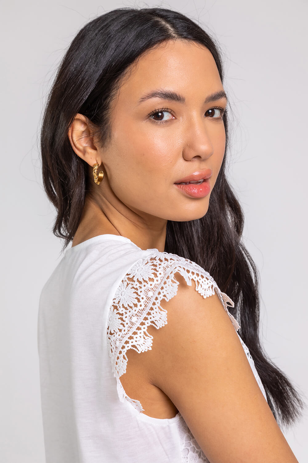 Ivory  Butterfly Lace Stretch Top, Image 4 of 5