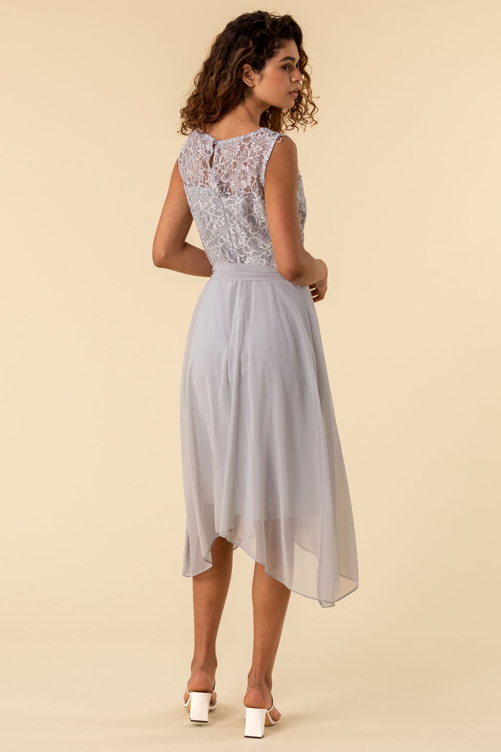 Lace Hanky Hem Dress in Grey - Roman Originals UK