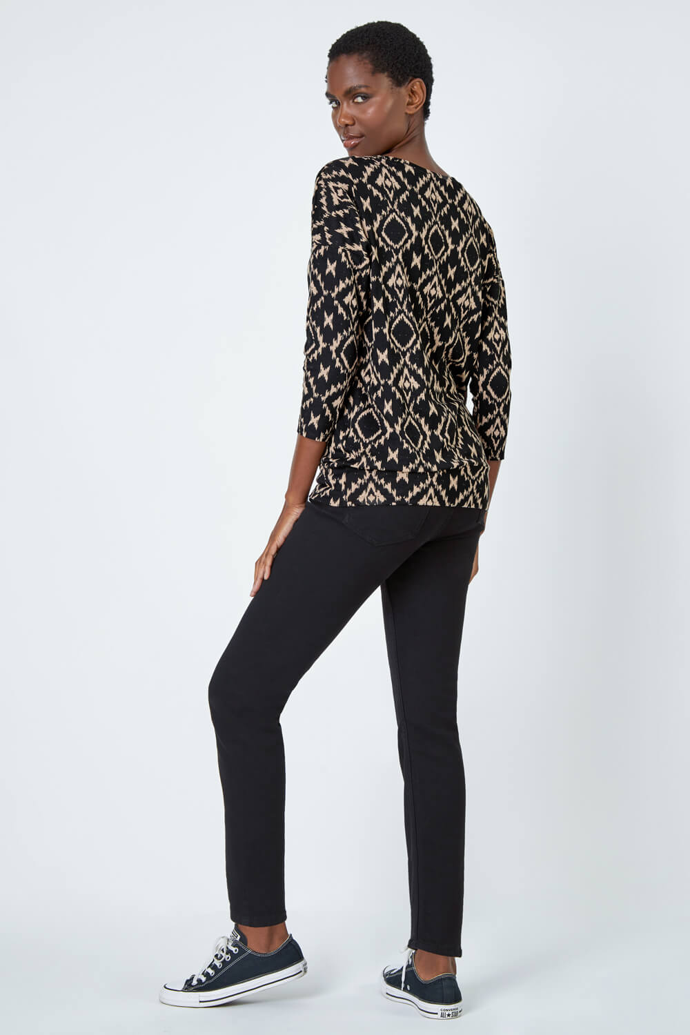 Natural  Abstract Print Stretch Blouson Top, Image 3 of 5