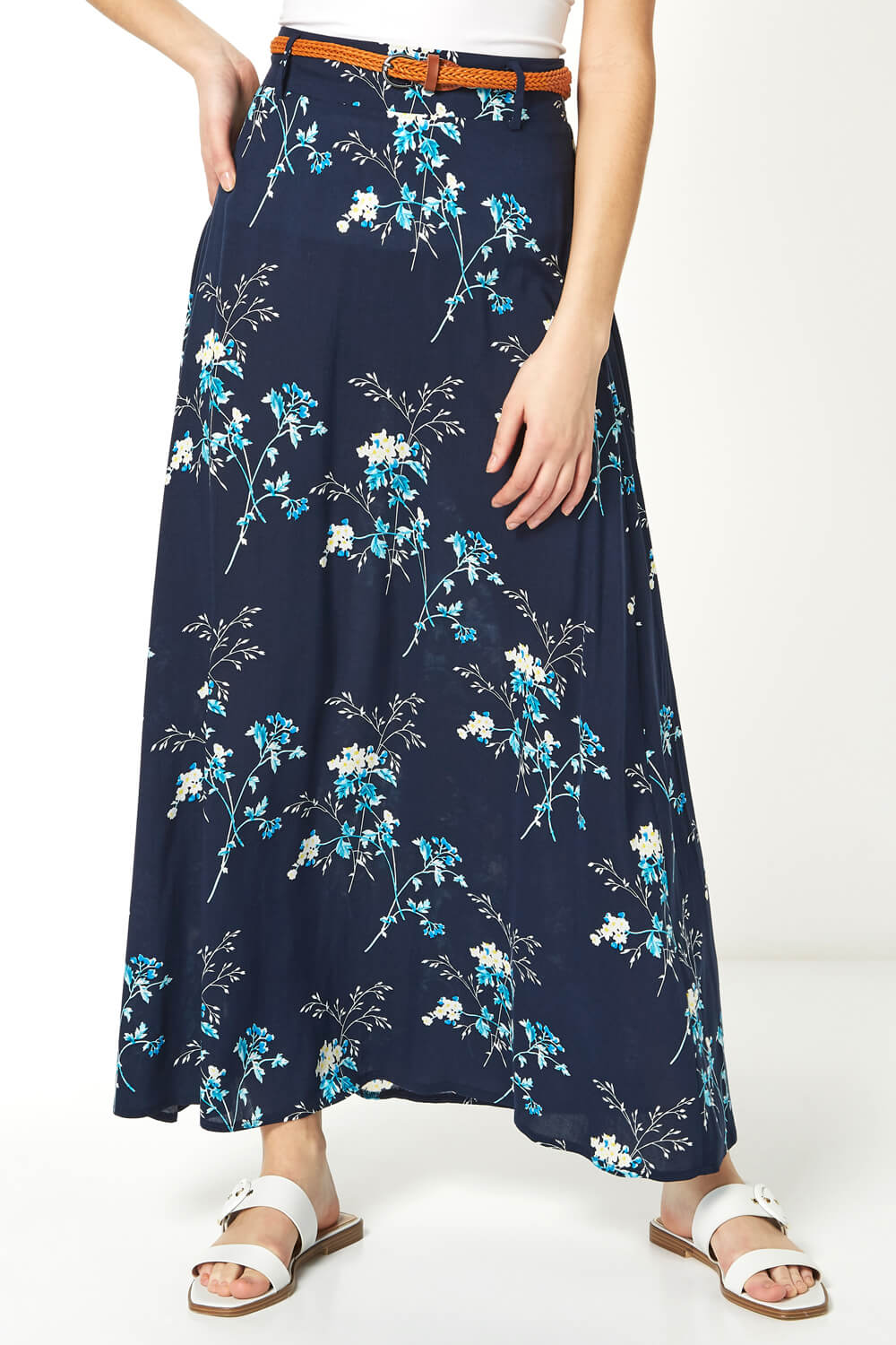 Floral Belted Maxi Skirt