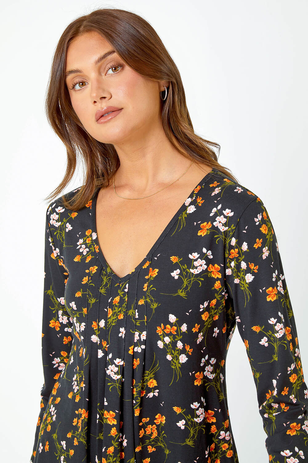 Black Floral Print Swing Stretch Top, Image 4 of 5