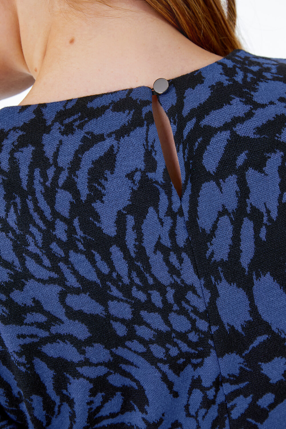 Midnight Blue Animal Print Jacquard Dress, Image 5 of 5