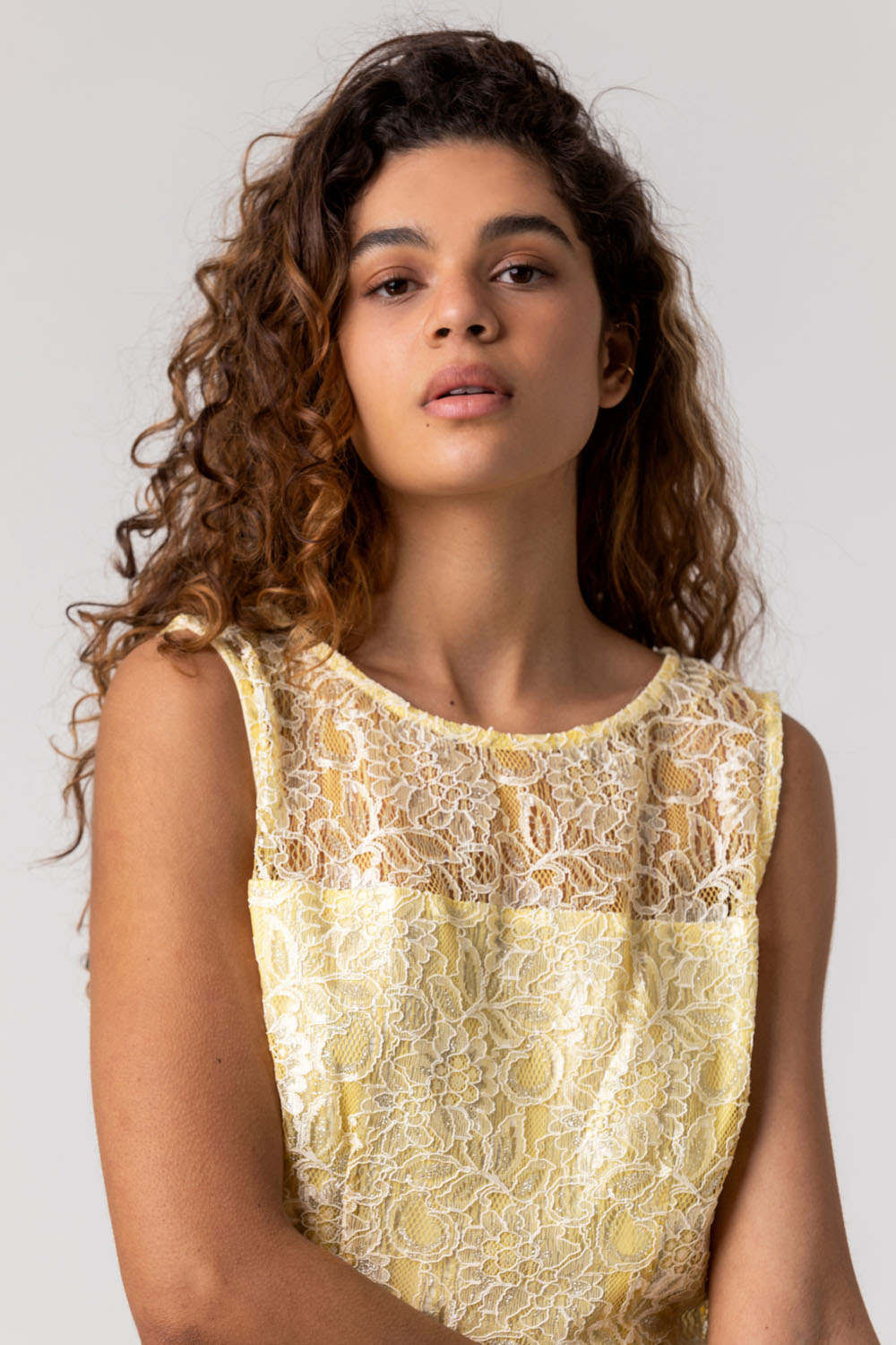 Lemon  Lace Detail Fit And Flare Dress, Image 4 of 4
