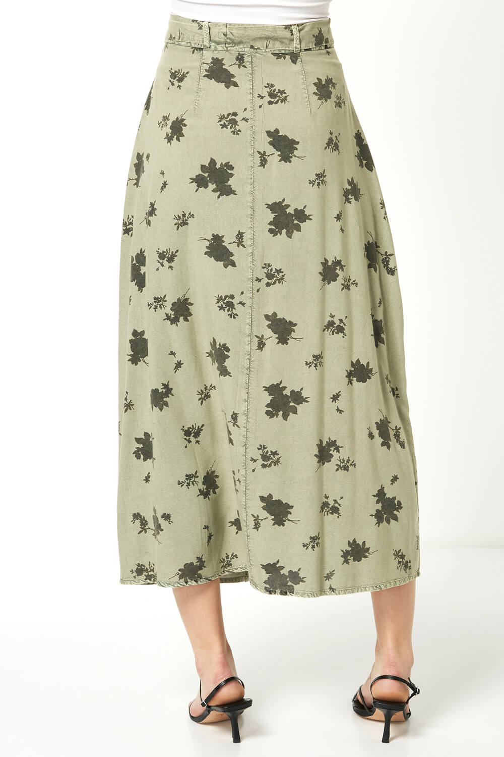 KHAKI Floral Print Button Front Skirt, Image 2 of 5