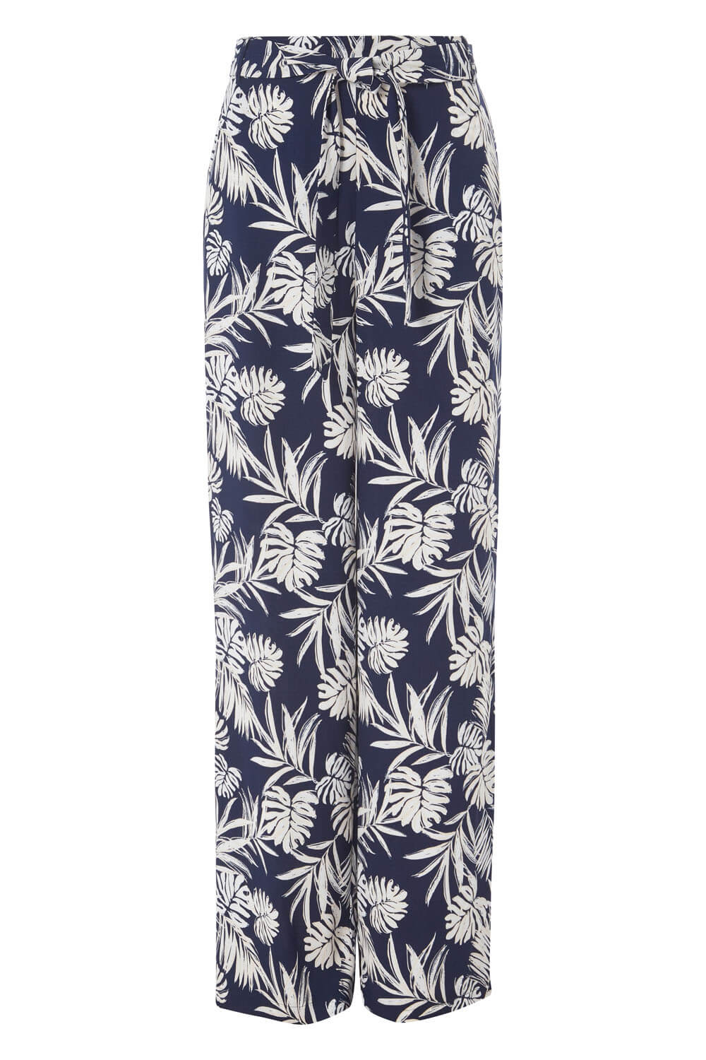 Navy  Palm Print Wide Leg Trousers , Image 5 of 5