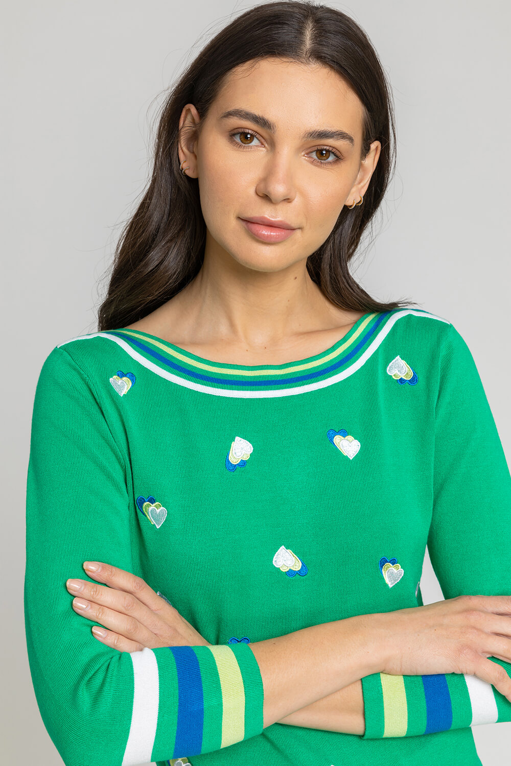 Emerald Heart Embroidered Stripe Print Jumper, Image 4 of 5