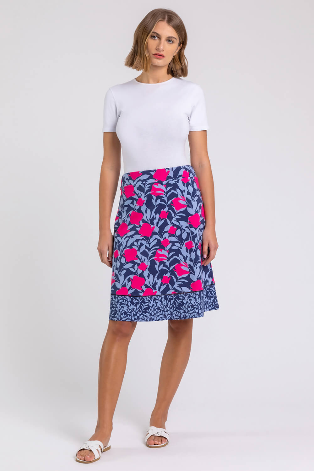 A Line Floral Print Skirt in Blue - Roman Originals UK