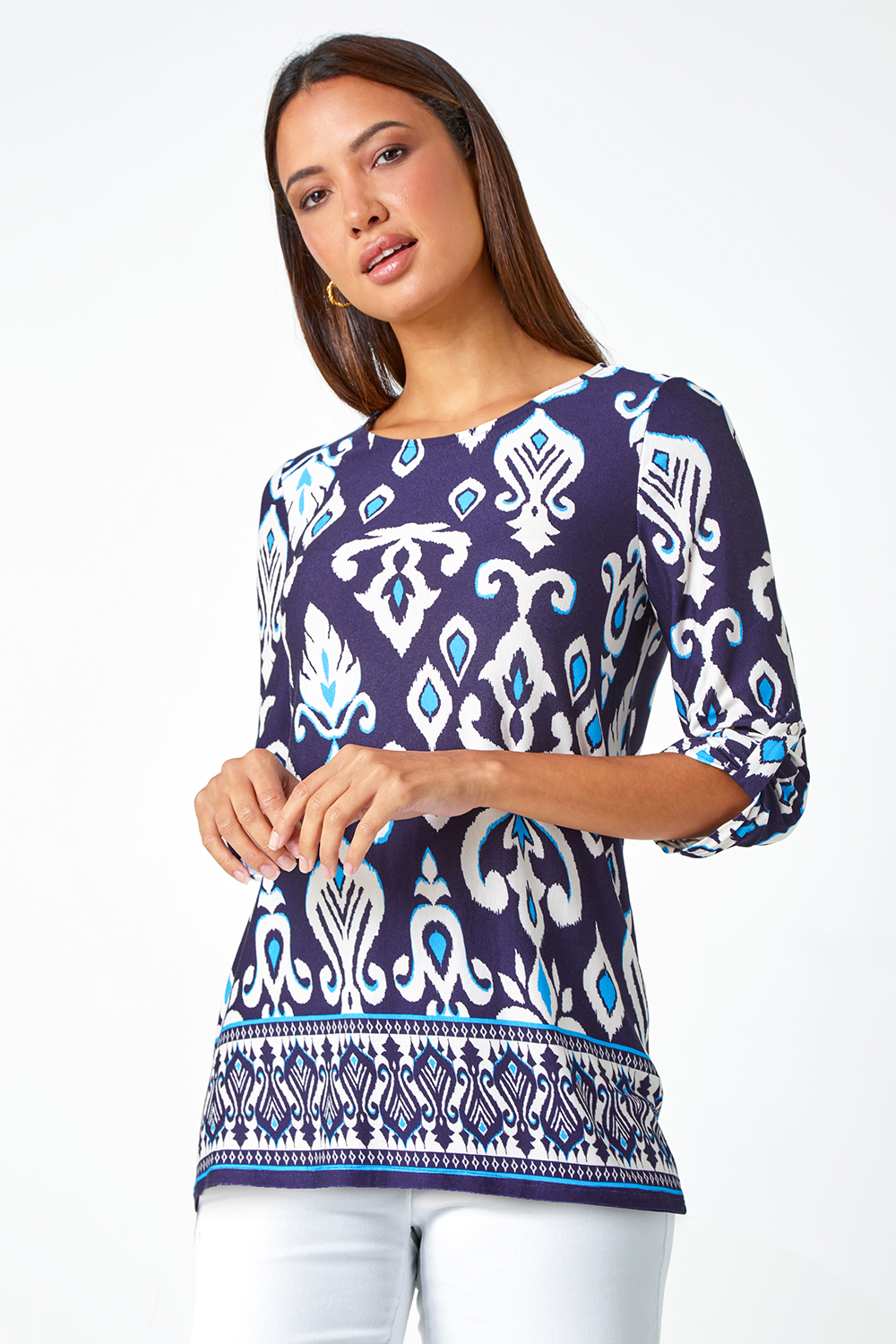 Blue Border Print Stretch Jersey Top, Image 2 of 5