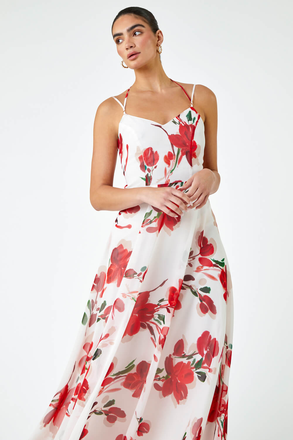 Red Luxe Floral Fit & Flare Maxi Dress, Image 4 of 5