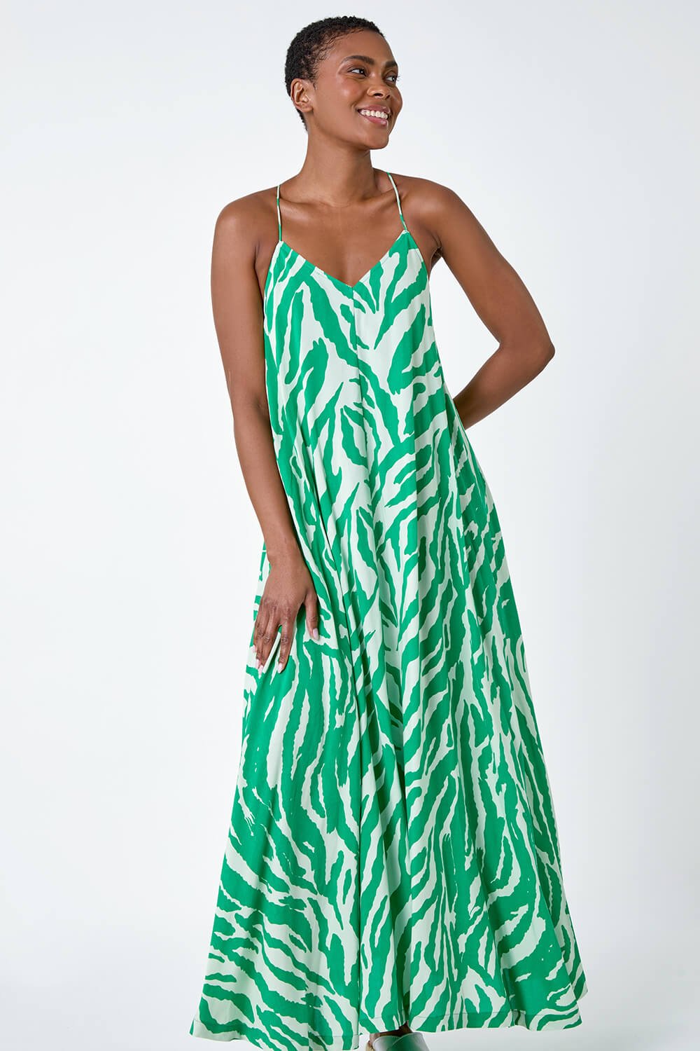 Green Animal Print Halter Neck Maxi Dress, Image 4 of 6