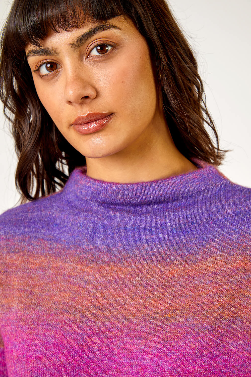 Purple Ombre Print High Neck Jumper, Image 5 of 5