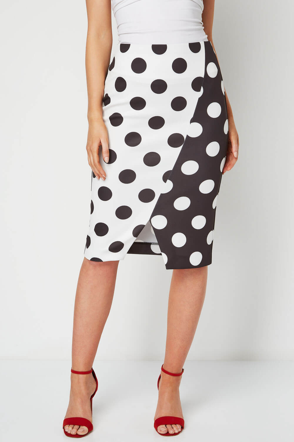 Black Monochrome Spot Scuba Skirt, Image 2 of 5
