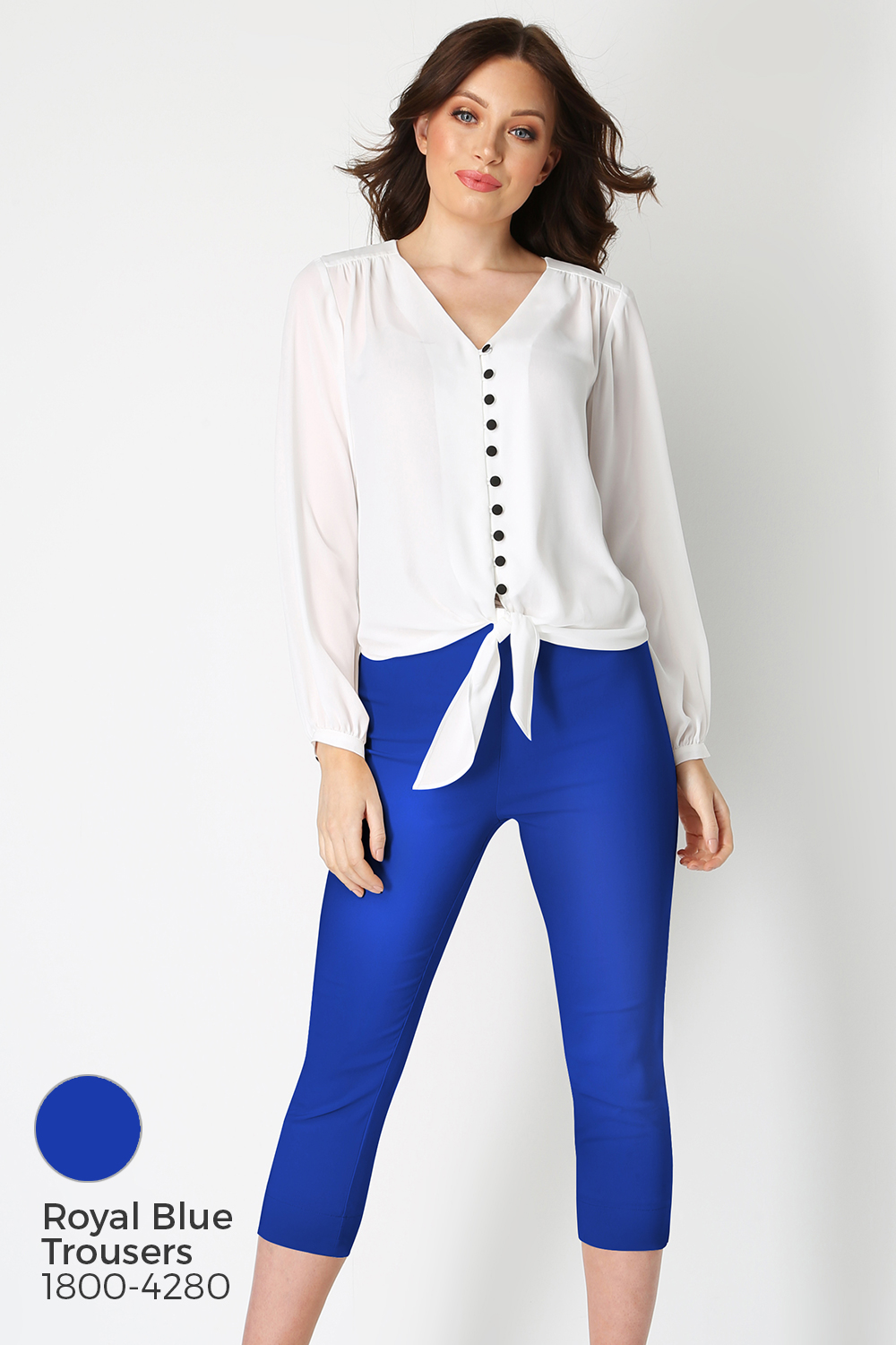 Ivory  Contrast Button Tie Front Blouse, Image 7 of 8