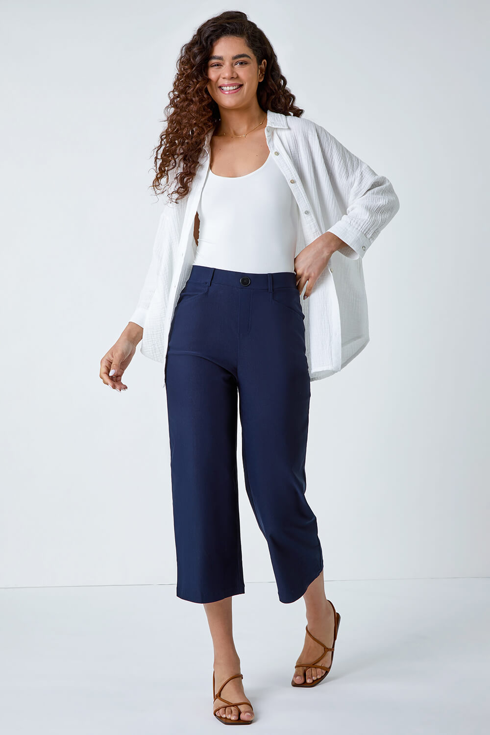 Navy  Cropped Stretch Culotte, Image 2 of 5
