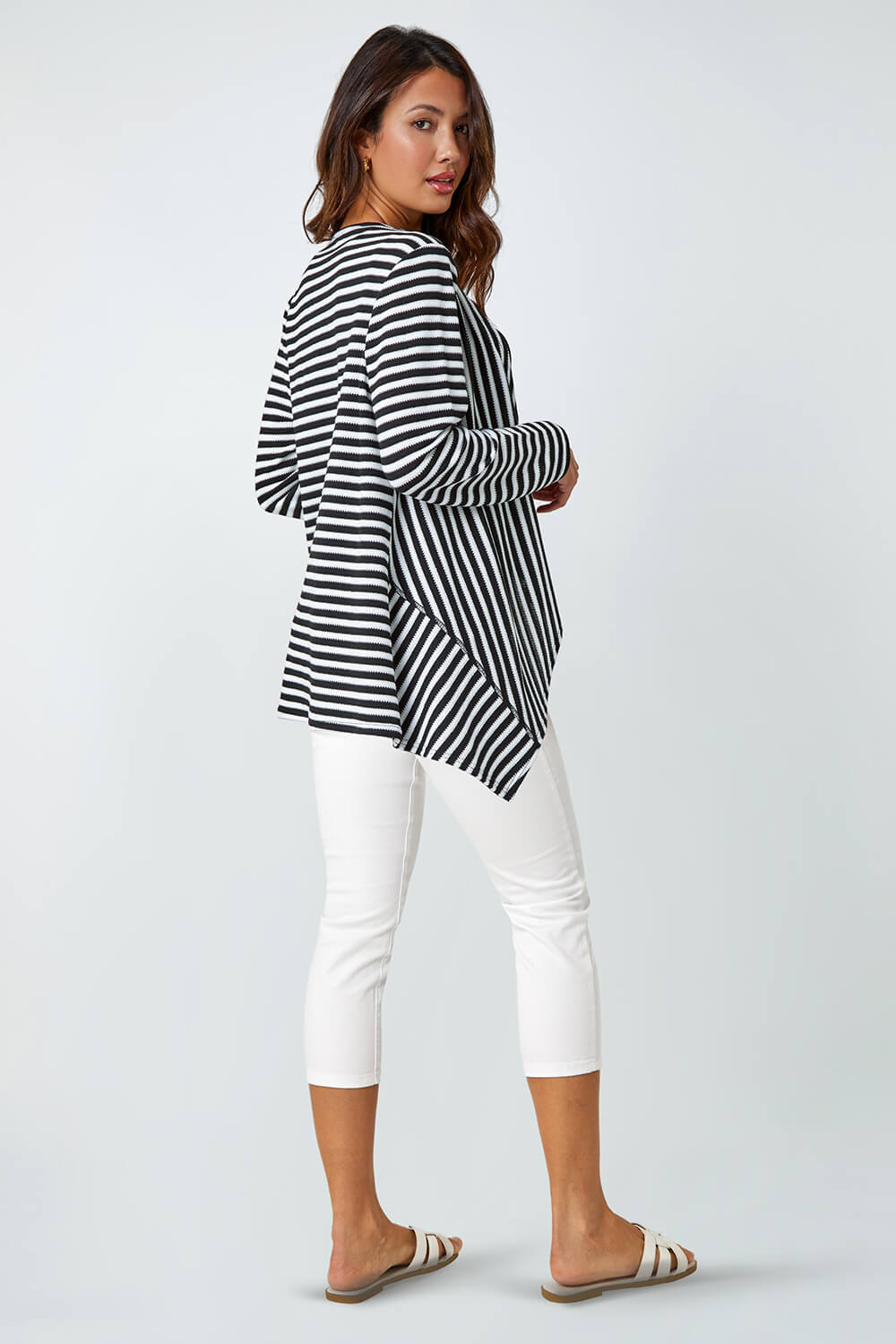 Black Stripe Cardigan & Lace Vest Stretch Top, Image 3 of 5