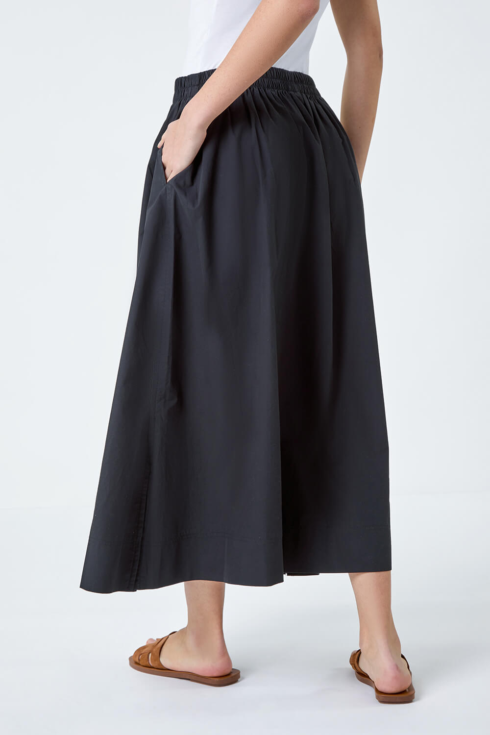 Black Cotton Poplin Pocket Skirt, Image 3 of 5