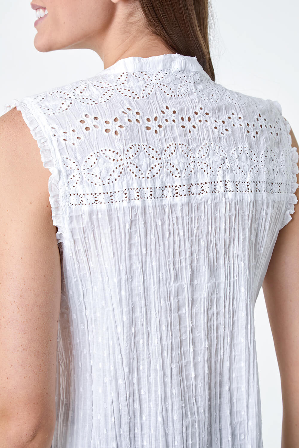 Ivory  Broderie Crinkle Cotton Top, Image 5 of 5
