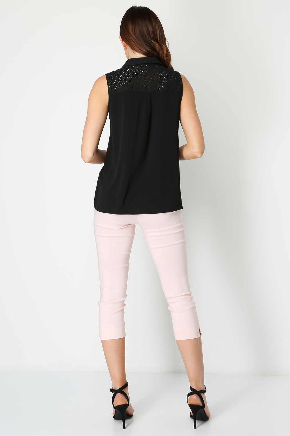 Black Sleeveless Lace Insert Shirt , Image 3 of 8