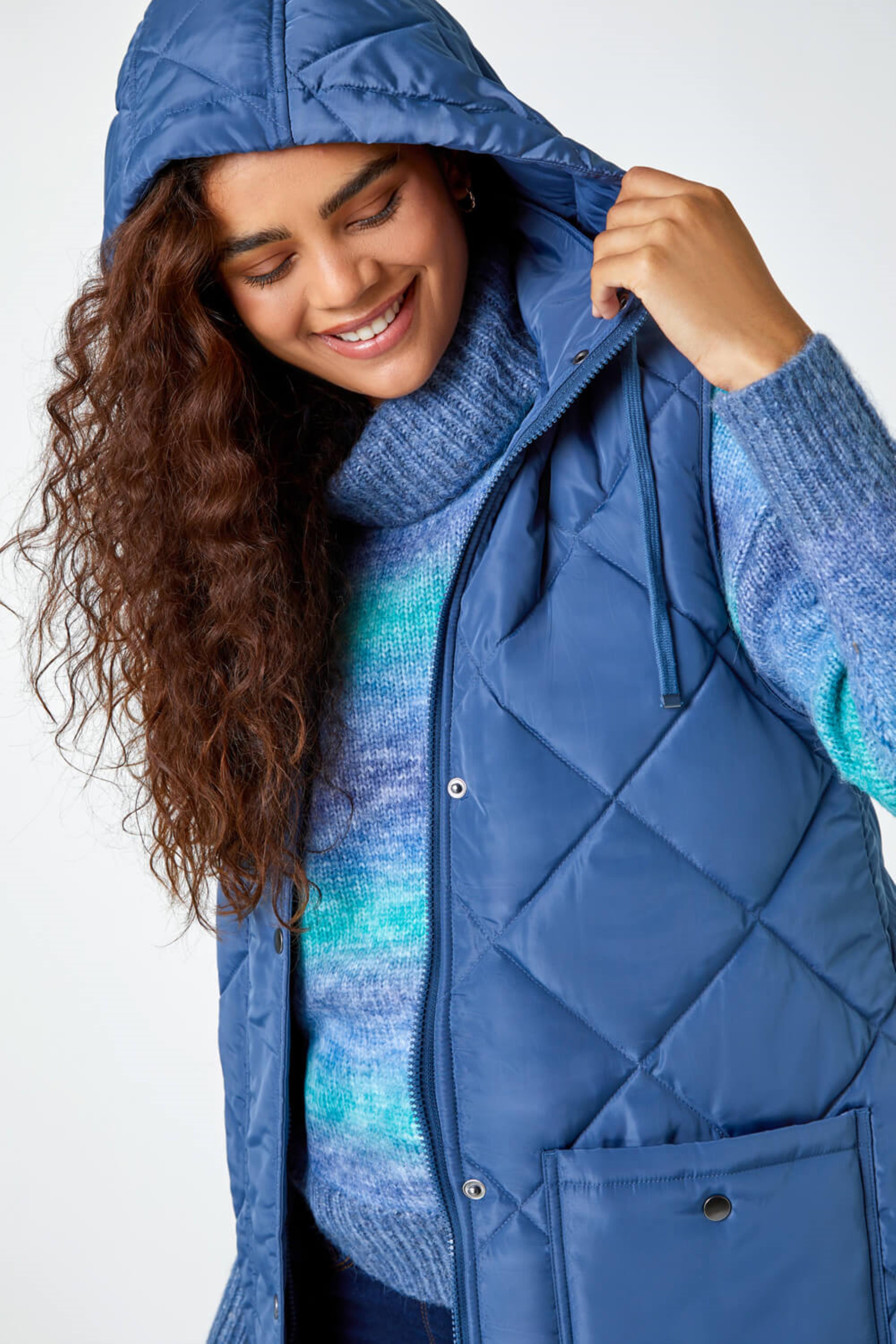 Steel Blue Diamond Quilted Longline Gilet, Image 3 of 4