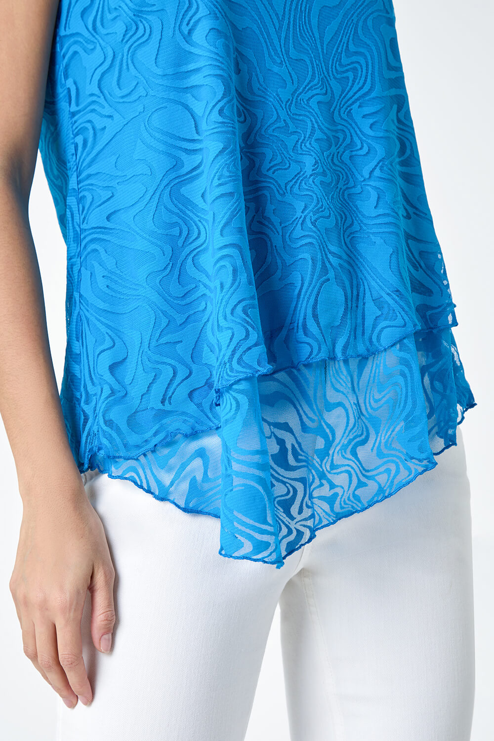 Blue Textured Swirl Print Overlay Top, Image 5 of 5