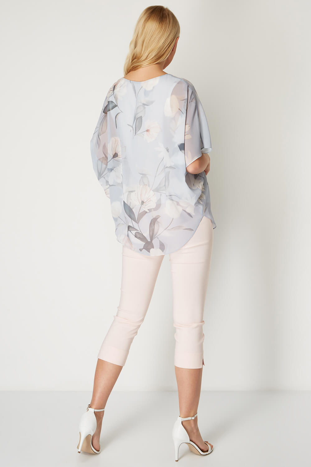 Light Grey Batwing Floral Top , Image 4 of 9