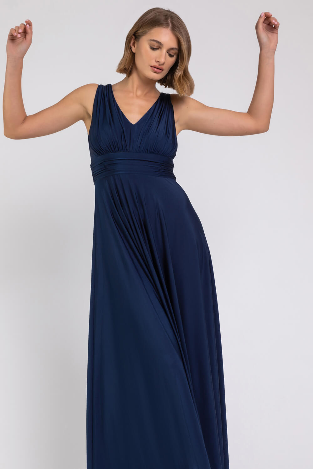 Navy  Ruched Sleeveless Stretch Maxi Dress, Image 4 of 4
