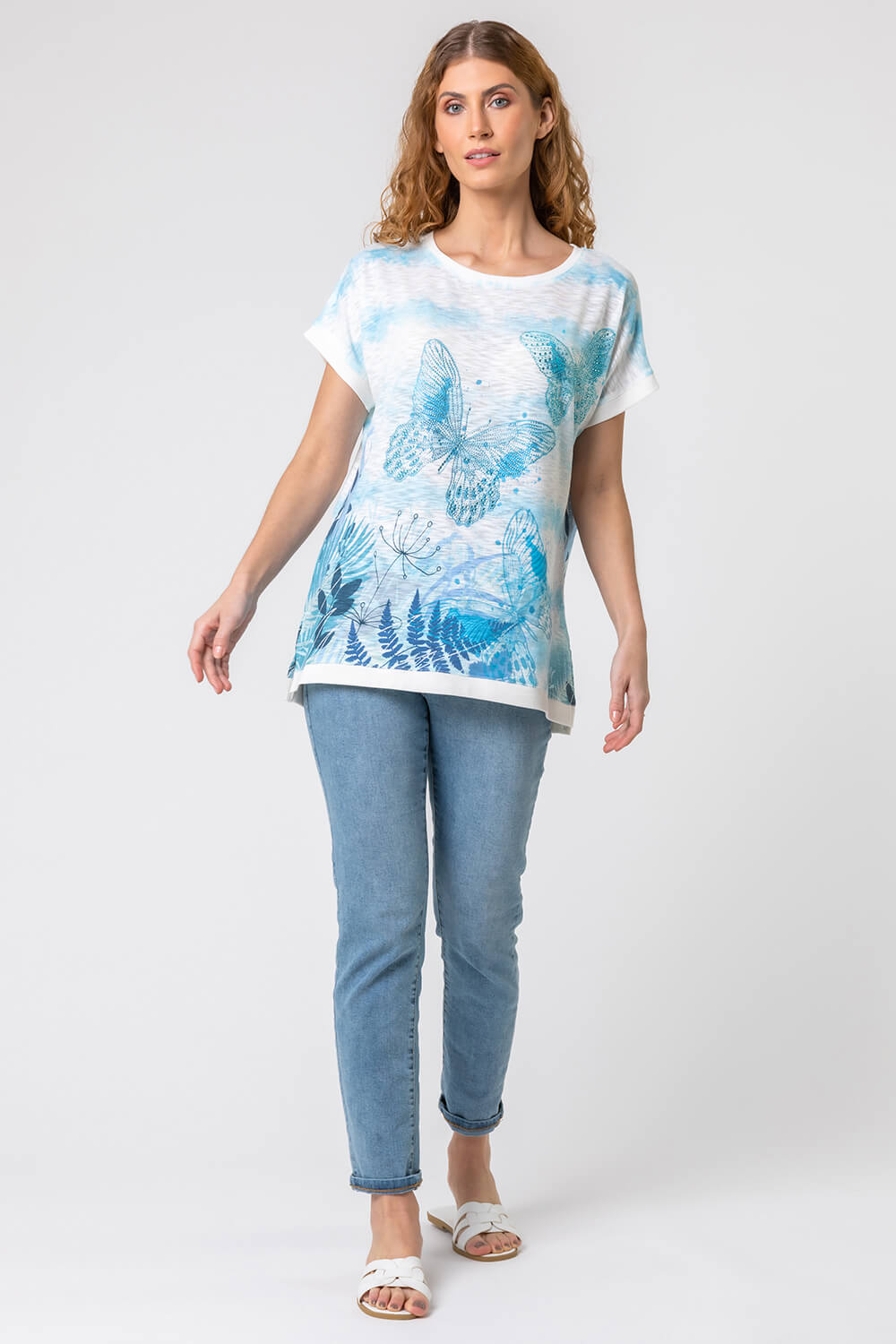 Blue Butterfly Embelished Print T-Shirt, Image 3 of 4