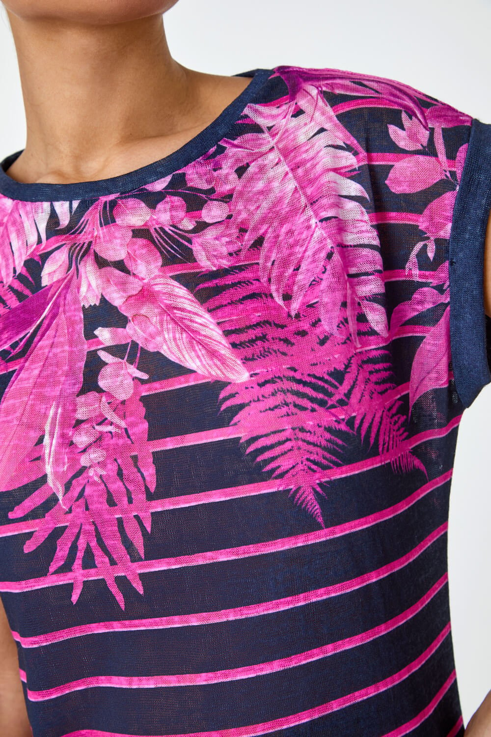 PINK Tropical Leaf Stripe Stretch T-Shirt, Image 5 of 5