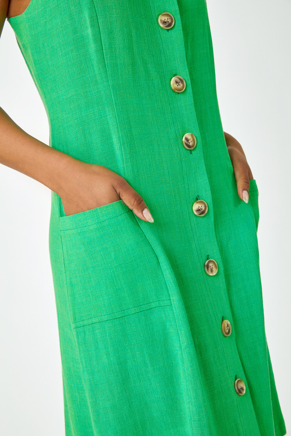 Green Petite Button Front Pocket Dress, Image 5 of 5