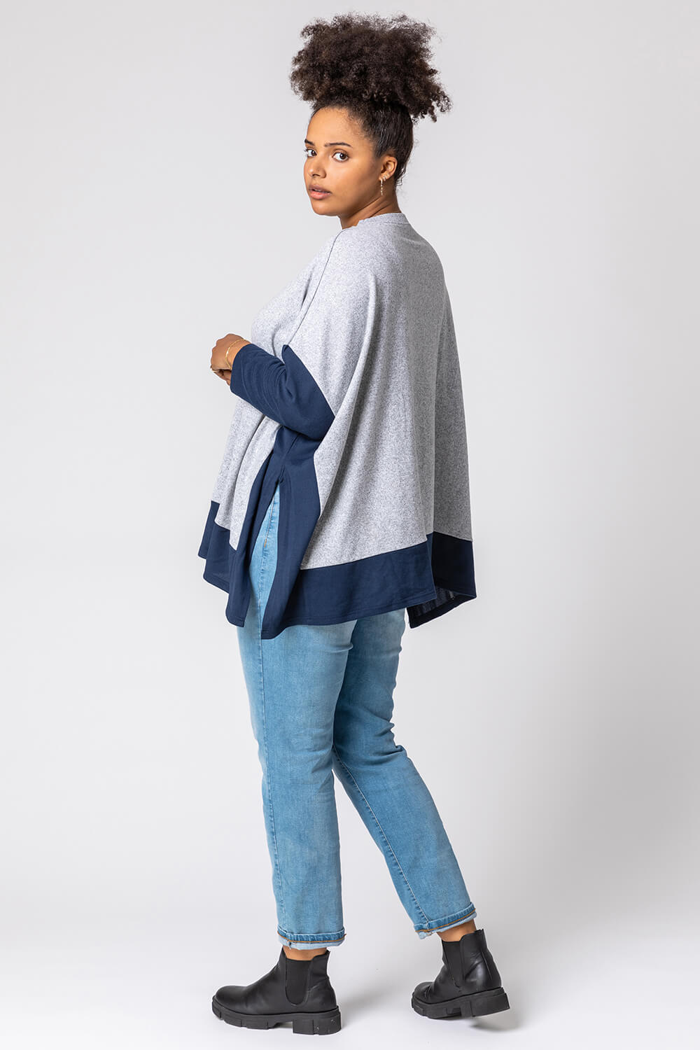 Grey Curve Colour Block Slouchy Top, Image 2 of 4