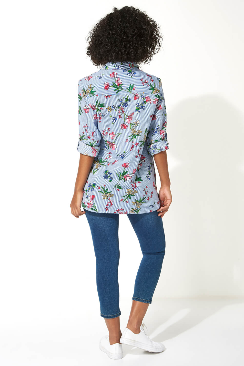 Blue Pinstripe Floral Print Shirt, Image 3 of 8