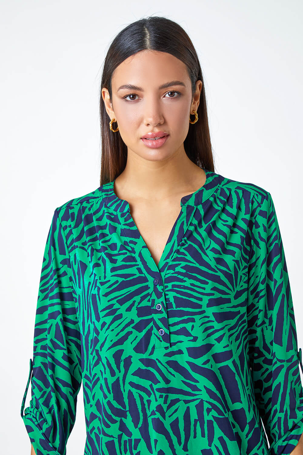 Green Abstract Animal Stretch Jersey Top, Image 4 of 5