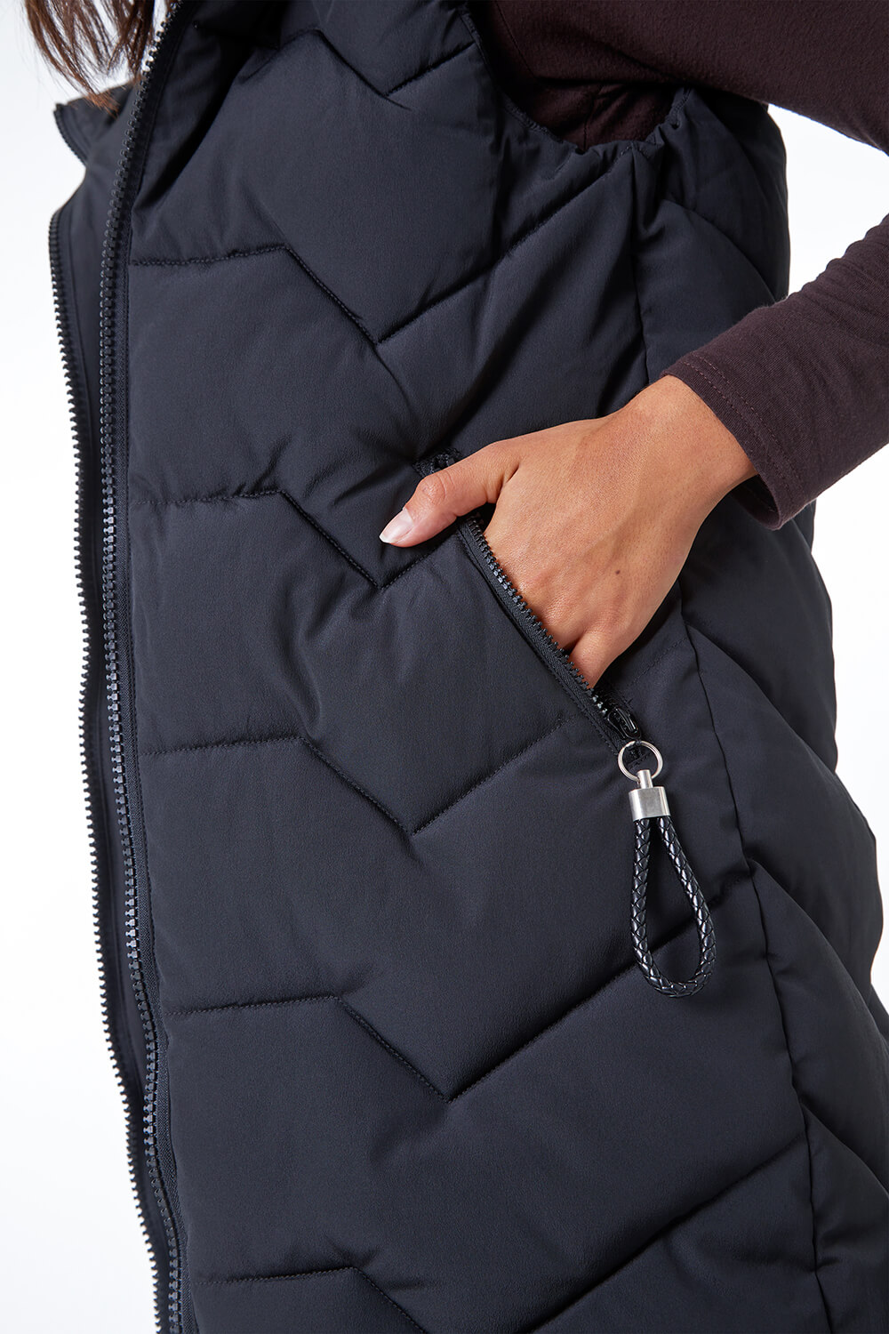 Black Geometric Quilted Hooded Gilet, Image 5 of 5